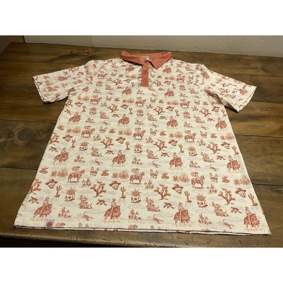 Sendero Provisions Co Polo Shirt Burnt Orange Desert Skull Horse Cactus Large - Picture 1 of 12